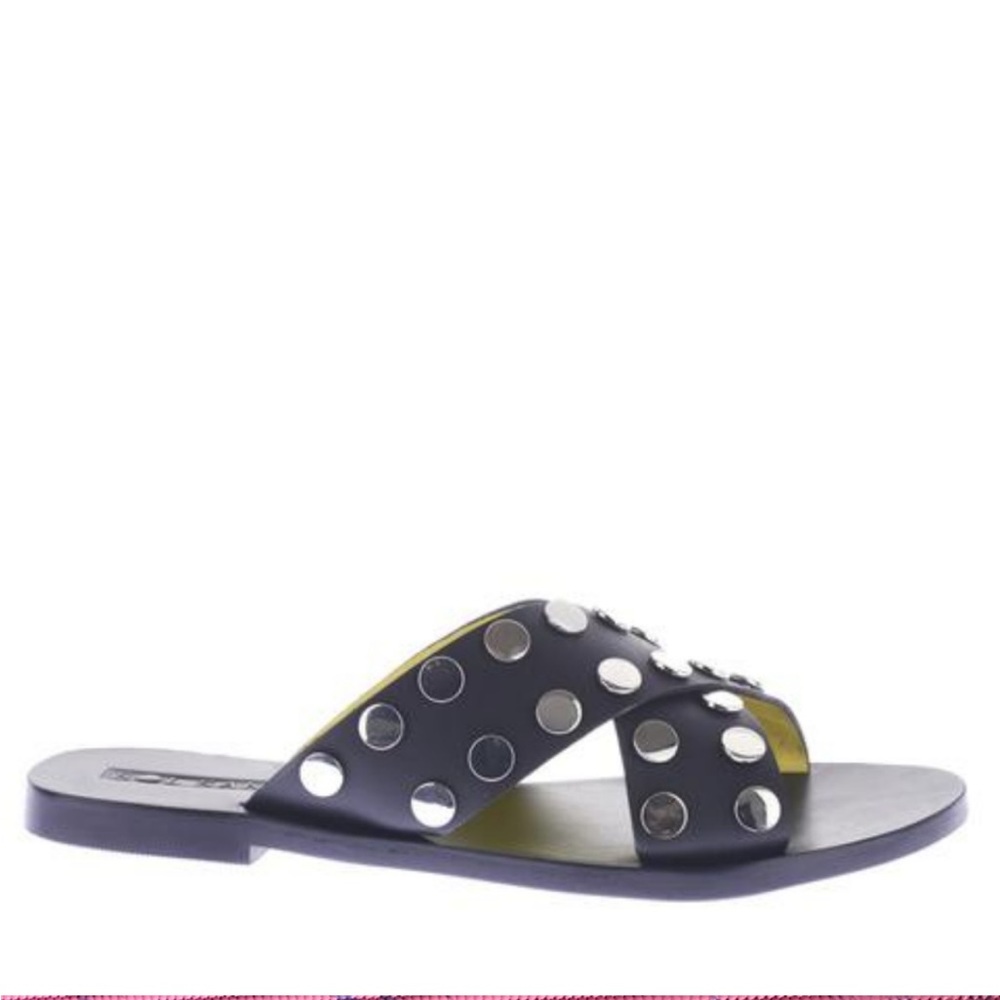 NWOT Sol Sana Black Genuine Leather Studded Crossover Sandals Size 37/7 Revolve - Picture 3 of 9